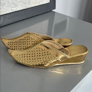 Gold Women's Slip-On Wedge Shoes